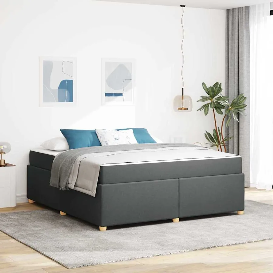 Cadre de lit avec matelas Gris foncé 180 x 200 cm tissu