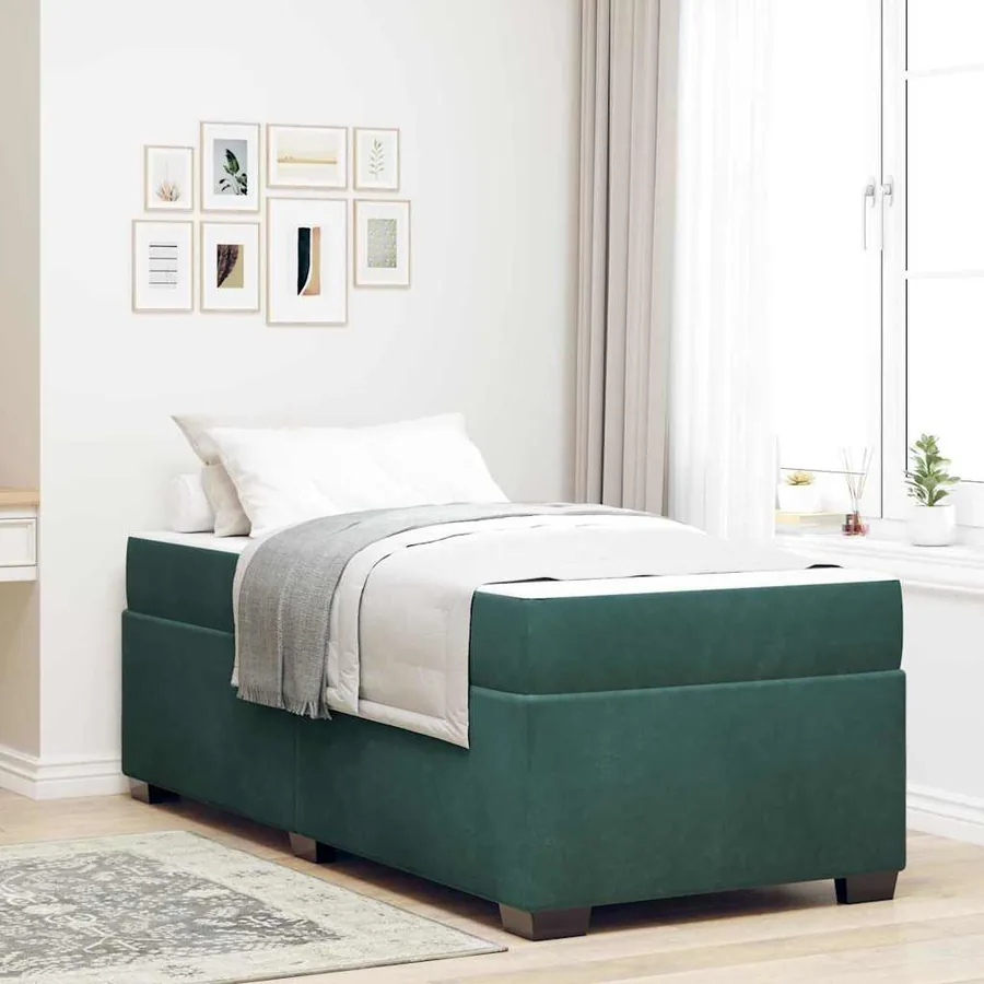 Cadre de lit avec matelas Vert foncé 90 x 200 cm tissu