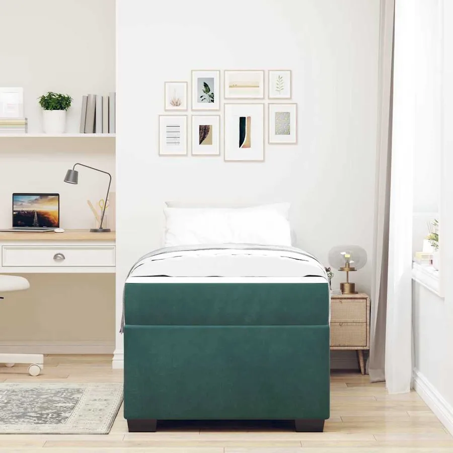 Cadre de lit avec matelas Vert foncé 90 x 200 cm tissu - 3