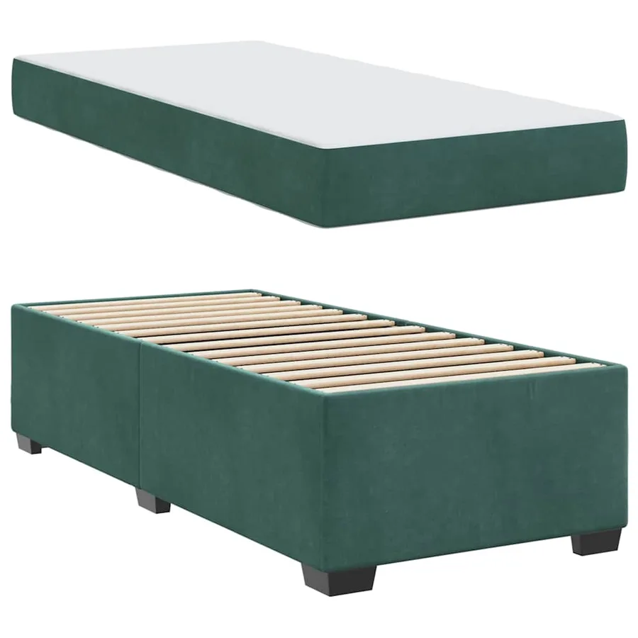 Cadre de lit avec matelas Vert foncé 90 x 200 cm tissu - 4