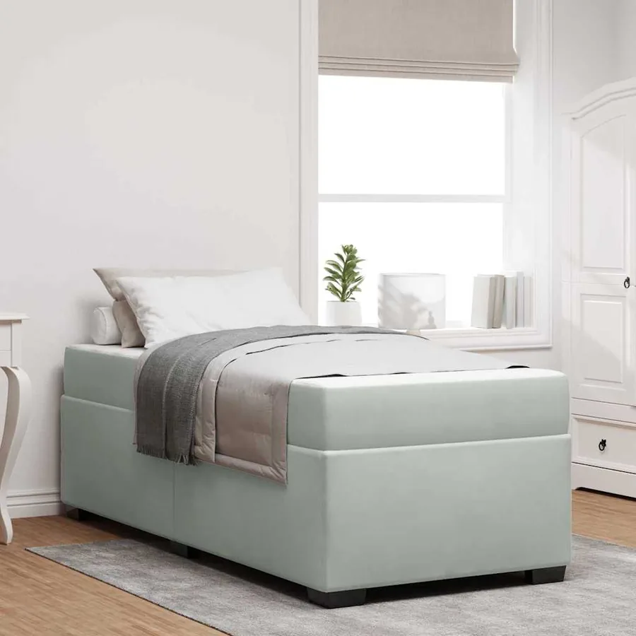 Cadre de lit avec matelas Gris clair 90 x 190 cm tissu