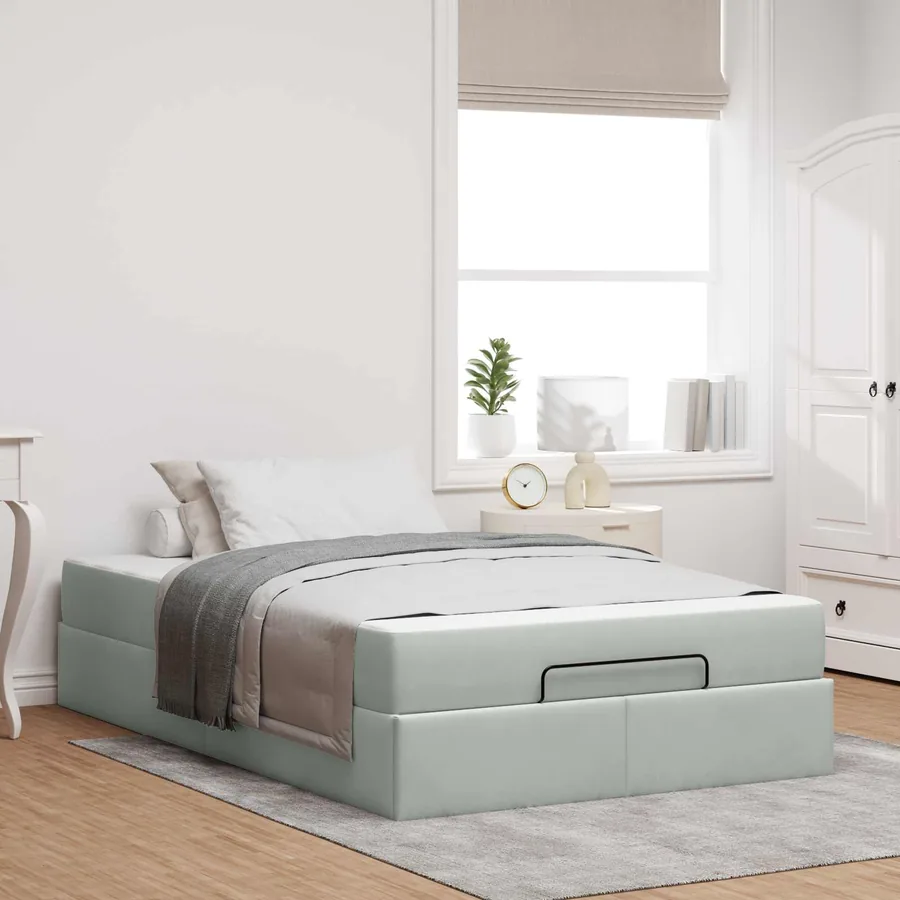 Cadre de lit avec matelas 2 pcs Gris clair Velours