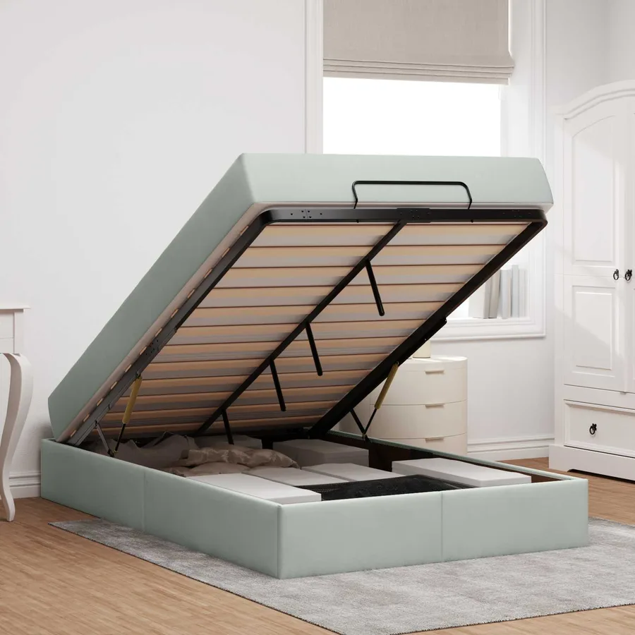 Cadre de lit avec matelas 2 pcs Gris clair Velours - 4