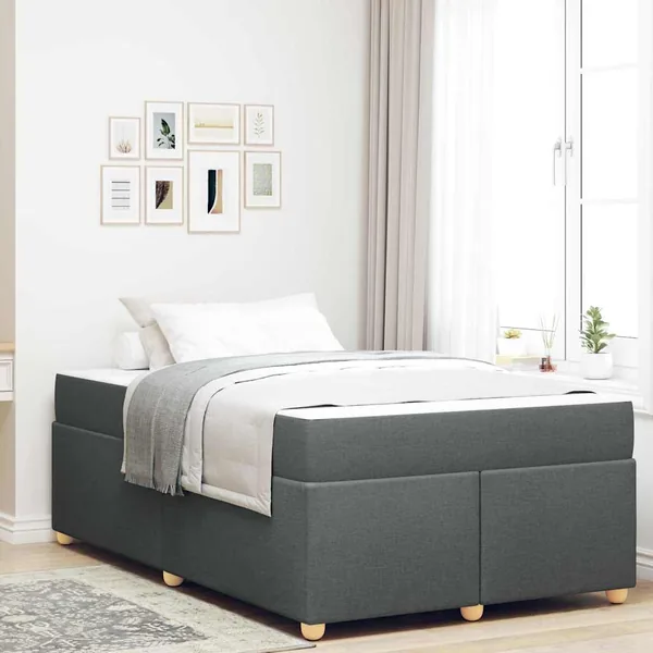 Cadre de lit avec matelas Gris foncé 120 x 200 cm tissu