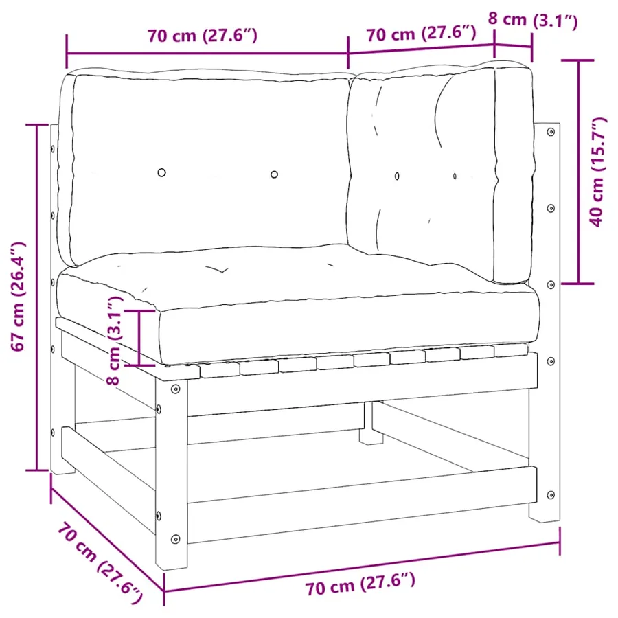 Canapés d'angle de jardin 2pcs avec coussins Bois de pin massif - 11