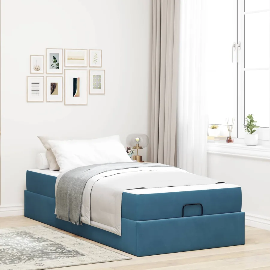 Cadre de lit avec matelas 2 pcs Bleu Velours