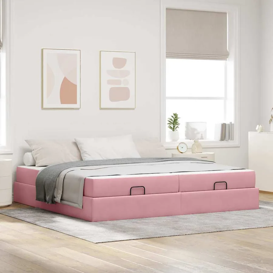 Cadre de lit avec matelas avec matelas 2 pcs Rose Velours
