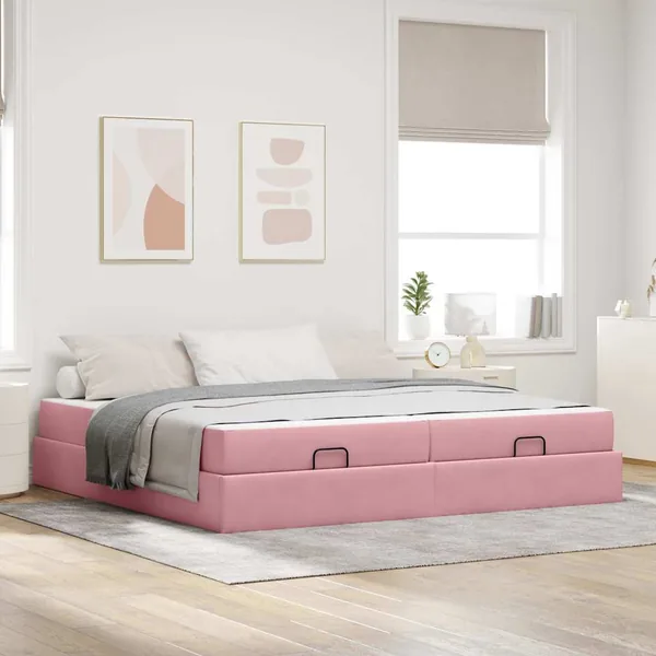 Cadre de lit avec matelas avec matelas 2 pcs Rose Velours