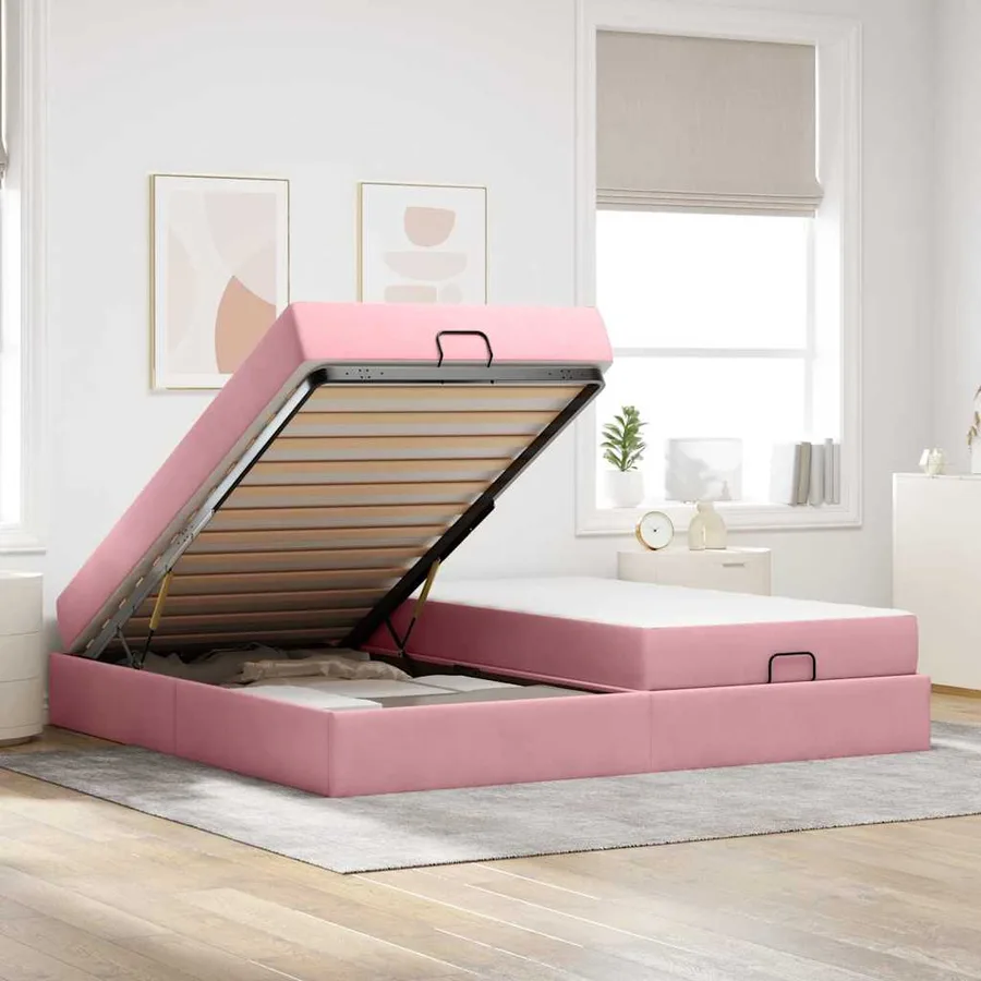 Cadre de lit avec matelas avec matelas 2 pcs Rose Velours - 3