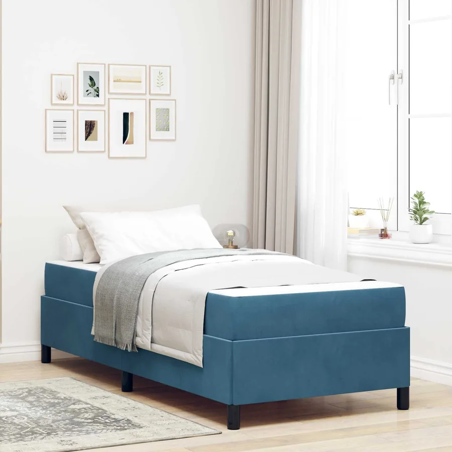 Cadre de lit avec matelas Bleu foncé 80 x 200 cm tissu