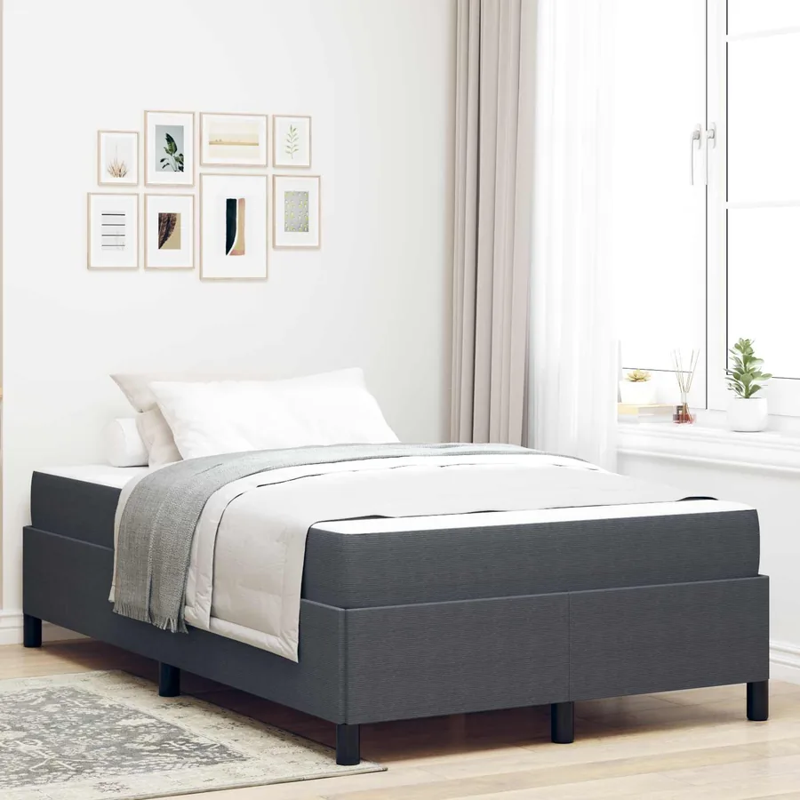 Cadre de lit avec matelas Gris foncé 120 x 190 cm tissu