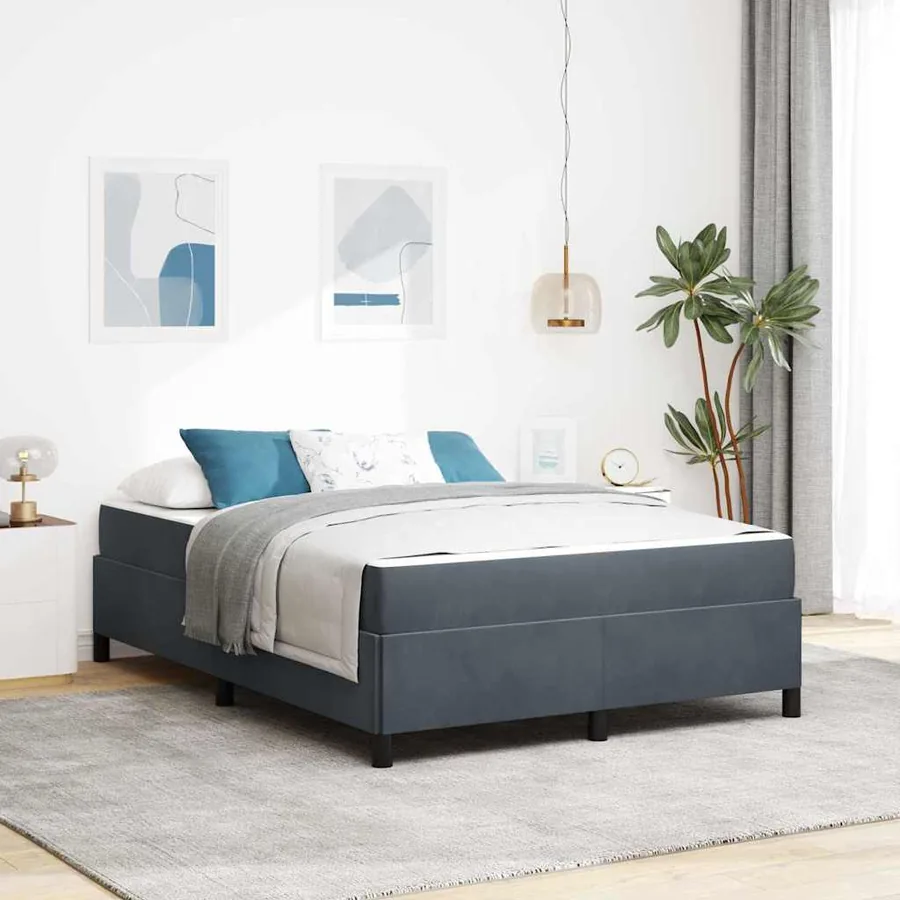 Cadre de lit avec matelas Gris foncé 140 x 190 cm tissu