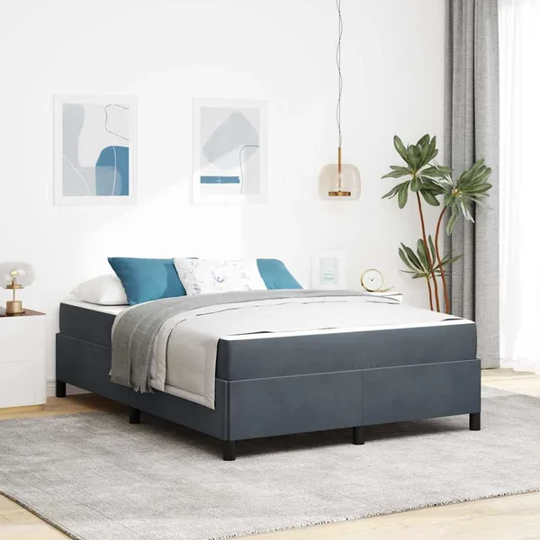 Cadre de lit avec matelas Gris foncé 140 x 190 cm tissu