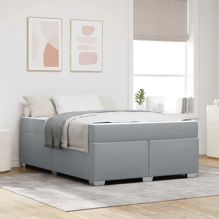 Cadre de lit avec matelas Gris clair 140 x 200 cm tissu