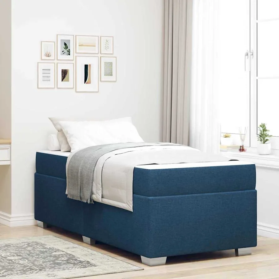 Cadre de lit avec matelas Bleu 90 x 190 cm tissu