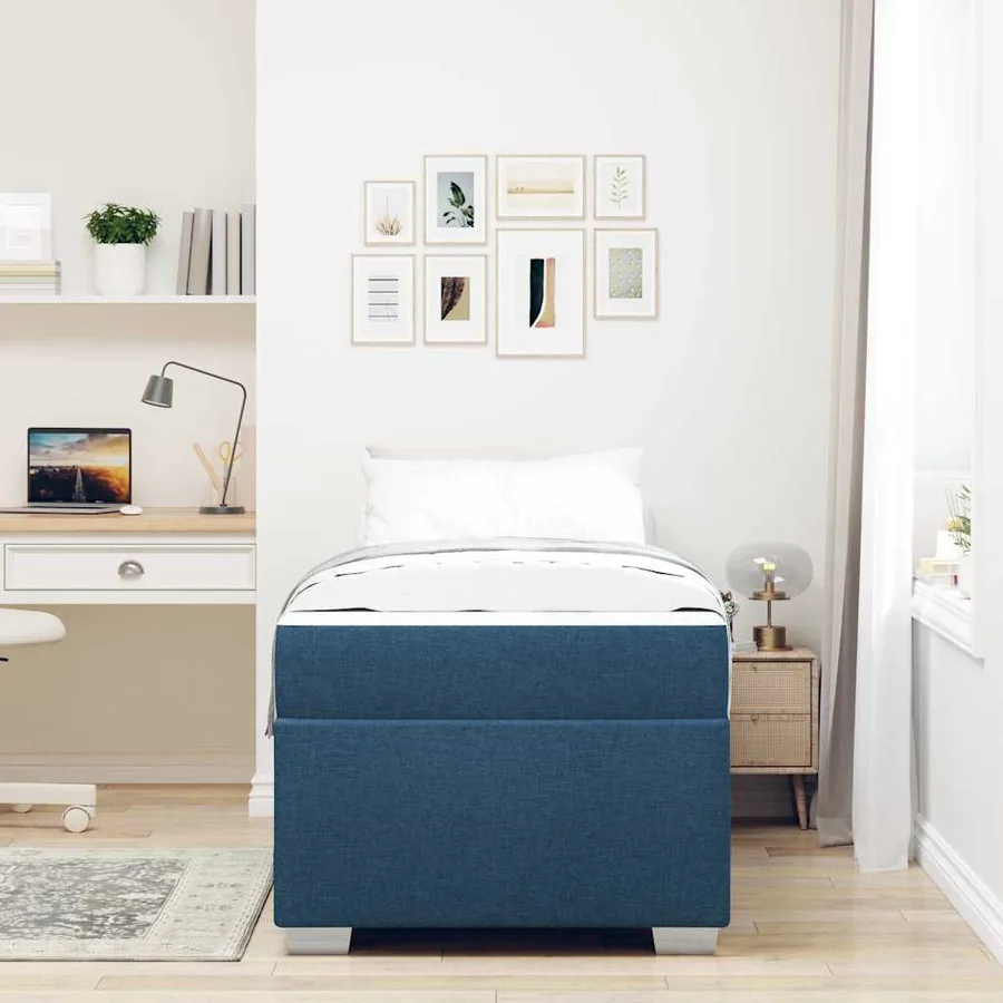 Cadre de lit avec matelas Bleu 90 x 190 cm tissu - 3