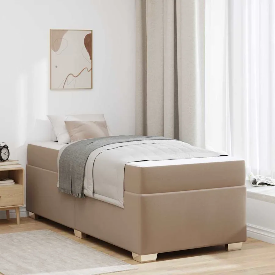 Cadre de lit avec matelas Cappuccino 100 x 200 cm tissu
