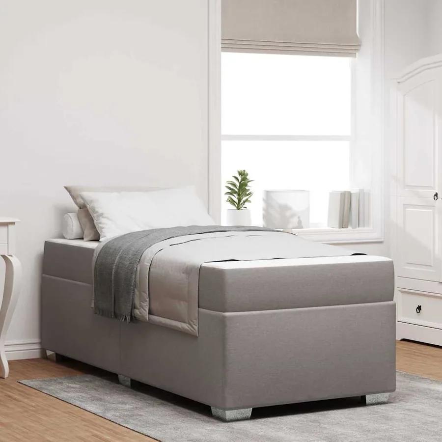Cadre de lit avec matelas Taupe 100 x 200 cm tissu