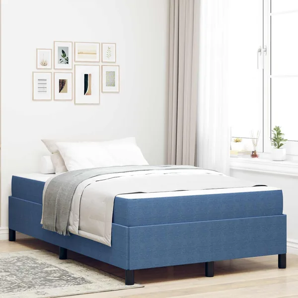 Cadre de lit avec matelas Bleu 120 x 200 cm tissu
