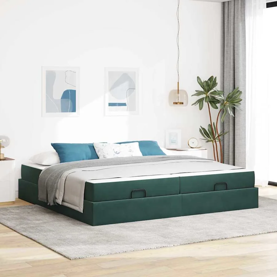 Cadre de lit avec matelas avec matelas 2 pcs Vert Velours