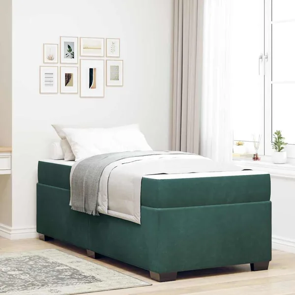 Cadre de lit avec matelas Vert foncé 80 x 200 cm tissu