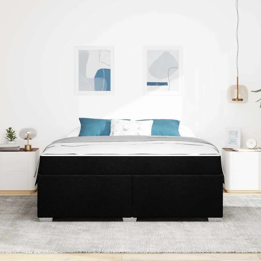 Cadre de lit avec matelas Noir 180 x 200 cm tissu - 3