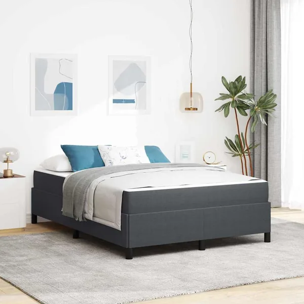 Cadre de lit avec matelas Gris foncé 140 x 200 cm tissu
