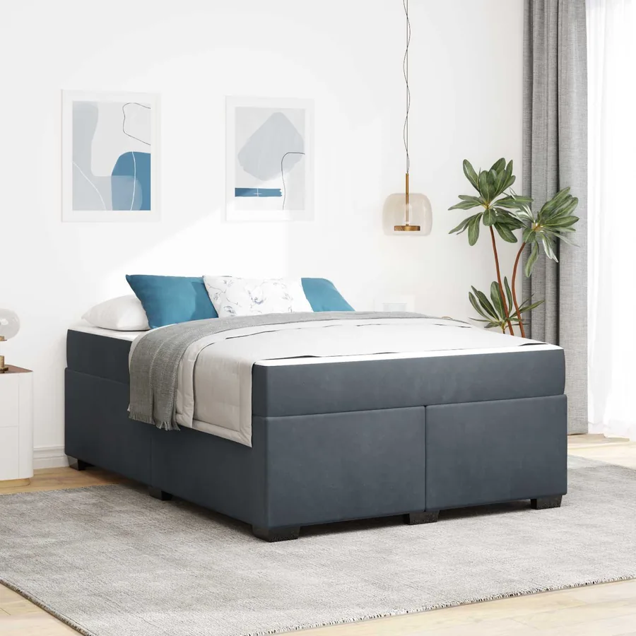 Cadre de lit avec matelas Gris foncé 160 x 200 cm tissu