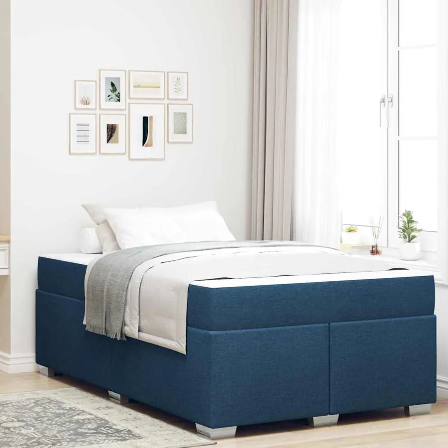 Cadre de lit avec matelas Bleu 120 x 190 cm tissu
