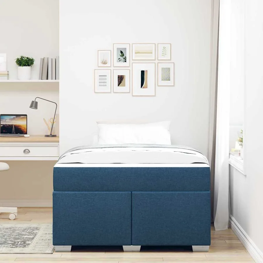 Cadre de lit avec matelas Bleu 120 x 190 cm tissu - 3