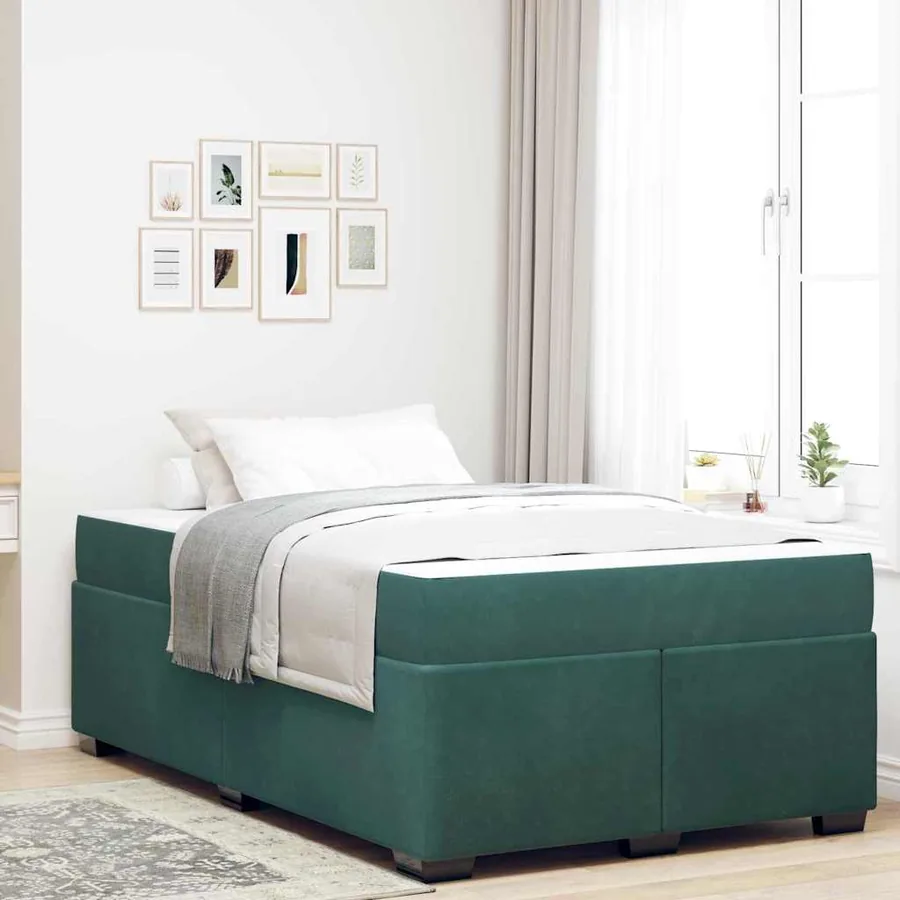 Cadre de lit avec matelas Vert foncé 120 x 190 cm tissu
