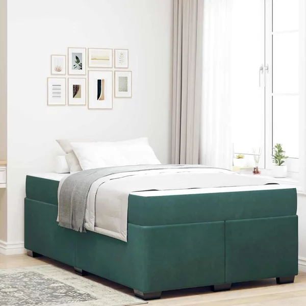 Cadre de lit avec matelas Vert foncé 120 x 190 cm tissu