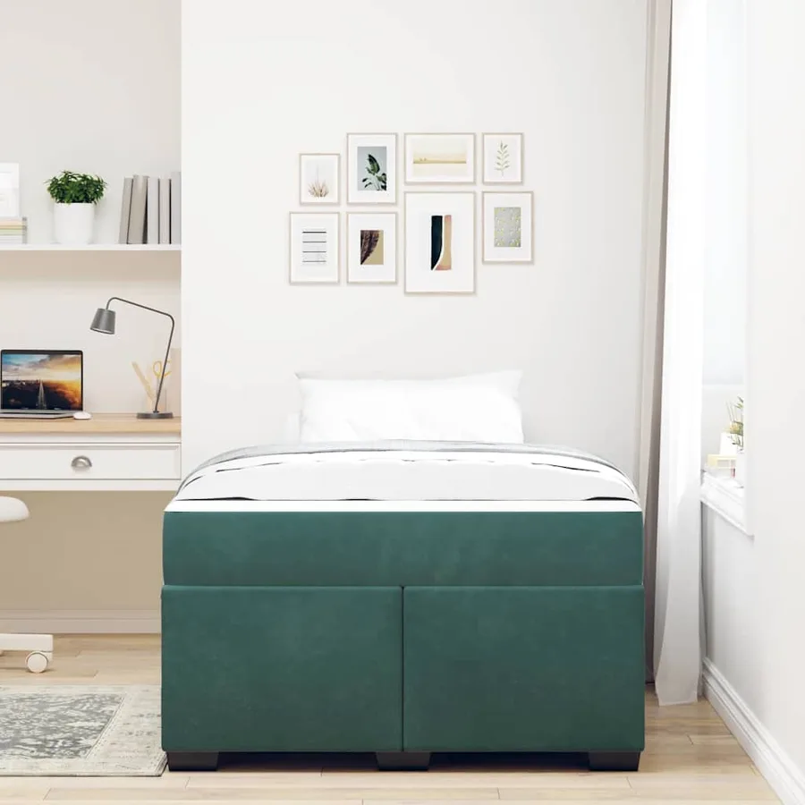 Cadre de lit avec matelas Vert foncé 120 x 190 cm tissu - 3