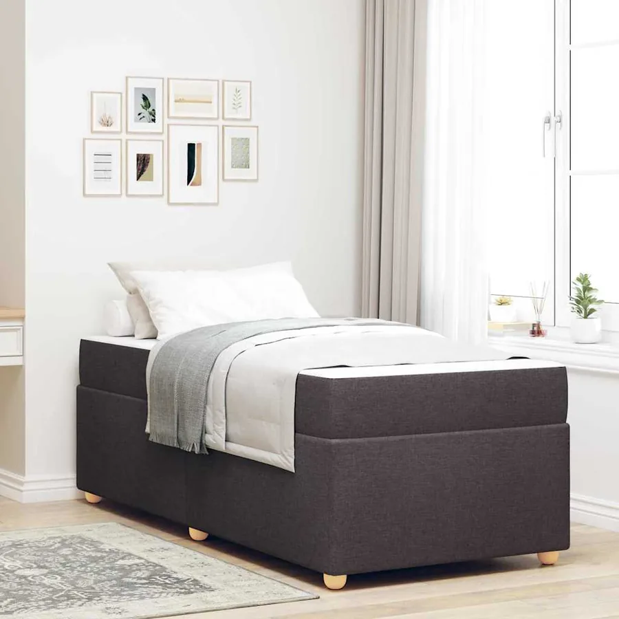 Cadre de lit avec matelas Marron foncé 100 x 200 cm tissu