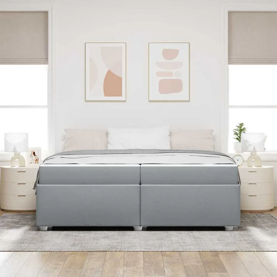 Cadre de lit avec matelas Gris clair 200 x 200 cm tissu - 3