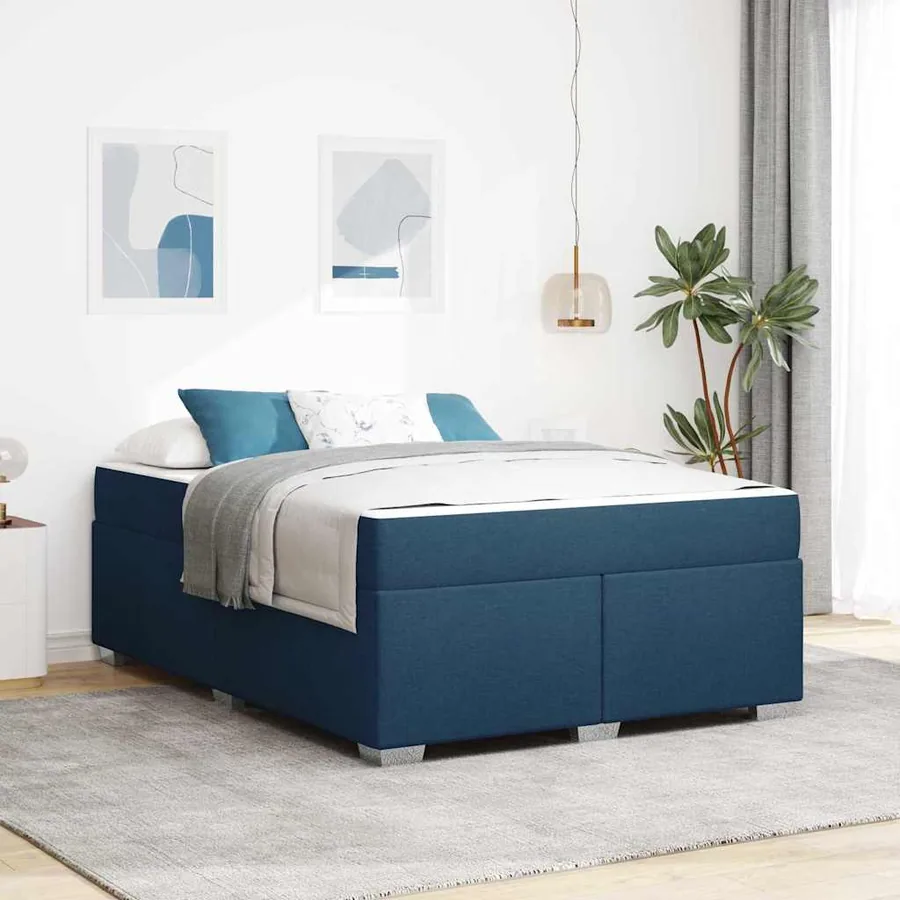 Cadre de lit avec matelas Bleu 140 x 200 cm tissu