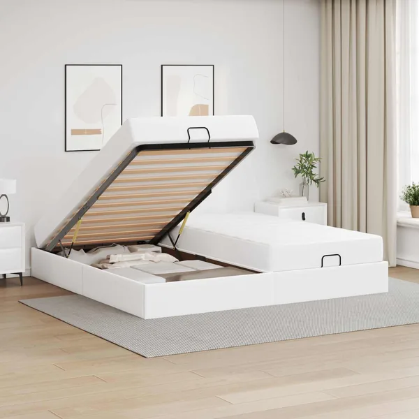 Cadre de lit avec matelas avec matelas 2 pcs Blanc PVC