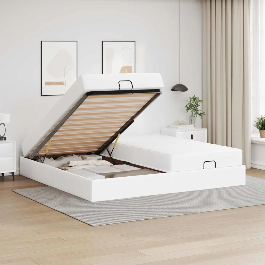 Cadre de lit avec matelas avec matelas 2 pcs Blanc PVC - 4