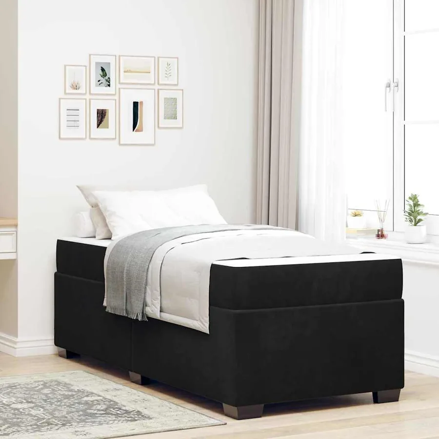 Cadre de lit avec matelas Noir 90 x 190 cm tissu