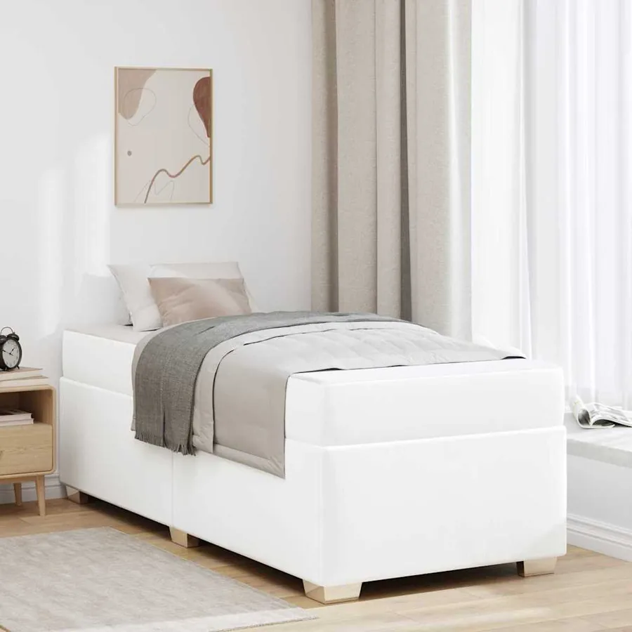 Cadre de lit avec matelas Blanc 90 x 190 cm tissu