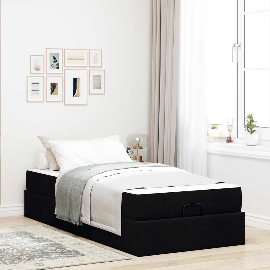 Cadre de lit avec matelas 2 pcs Noir tissu