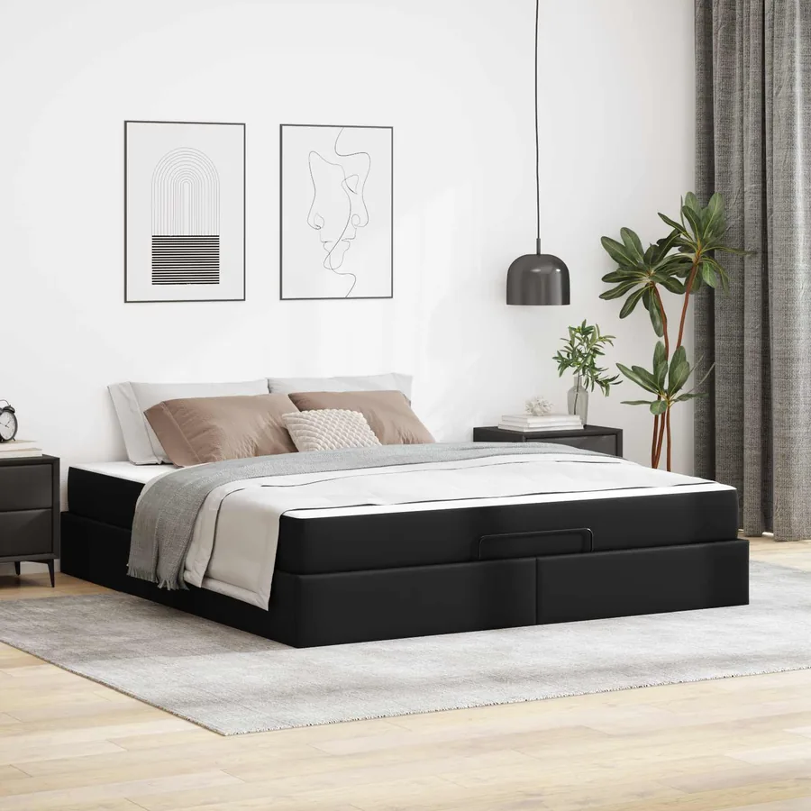 Cadre de lit avec matelas Autre 2 pcs Noir PVC