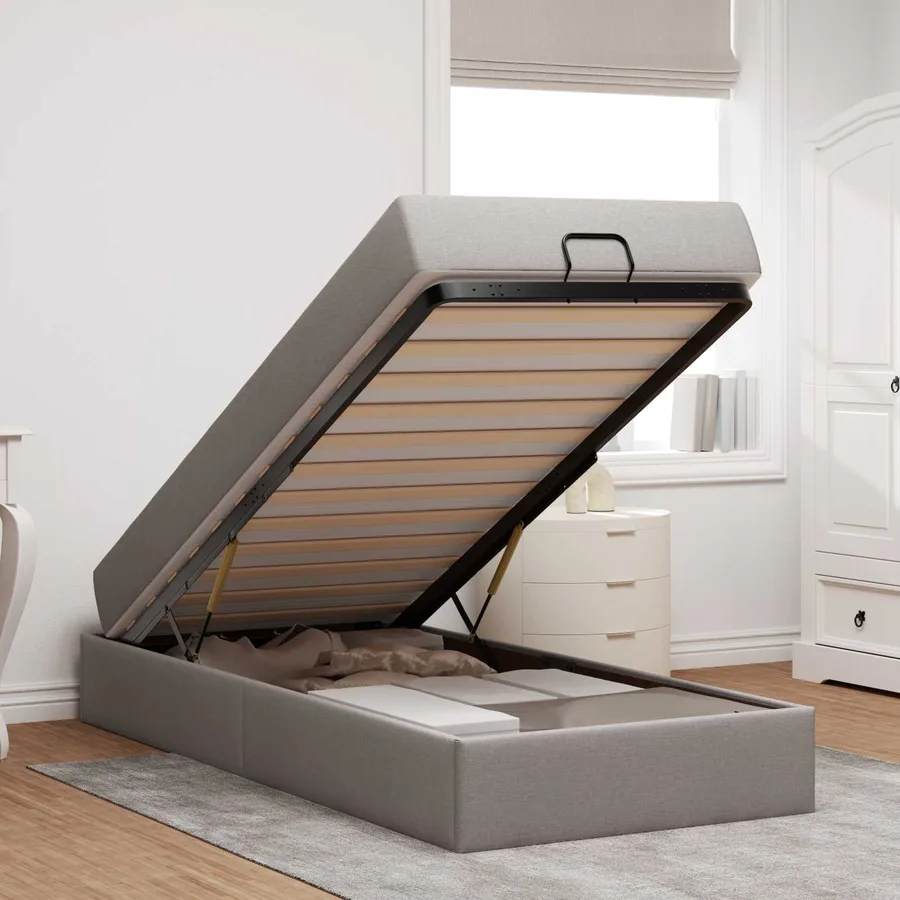 Cadre de lit avec matelas 2 pcs Taupe tissu - 4