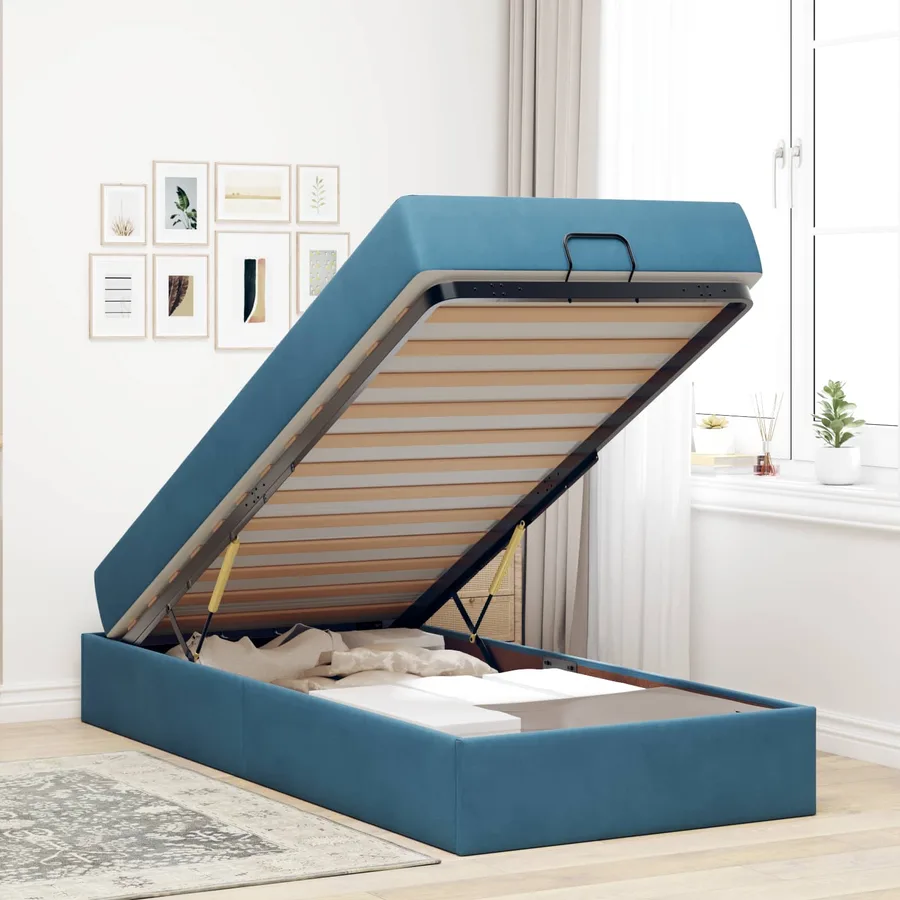 Cadre de lit avec matelas 2 pcs Bleu Velours - 4