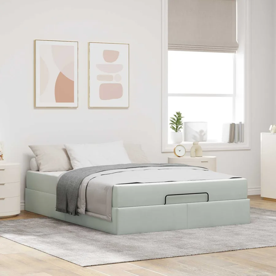 Cadre de lit avec matelas 2 pcs Gris clair Velours