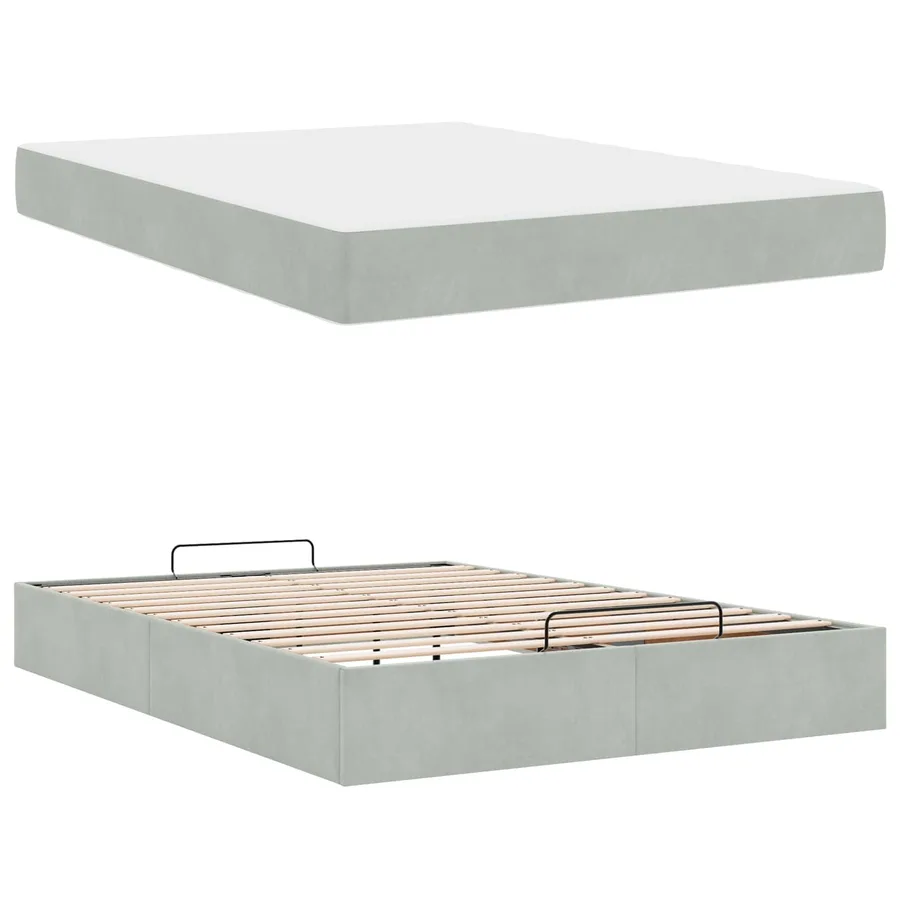 Cadre de lit avec matelas 2 pcs Gris clair Velours - 5