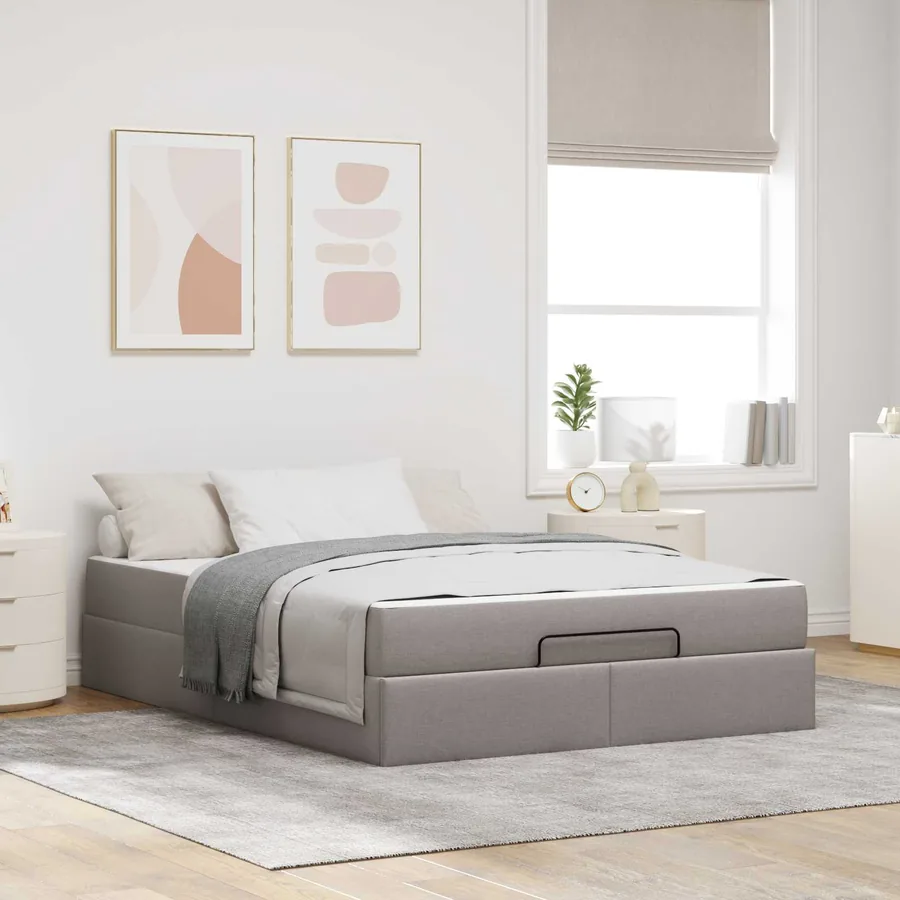 Cadre de lit avec matelas 2 pcs Taupe tissu