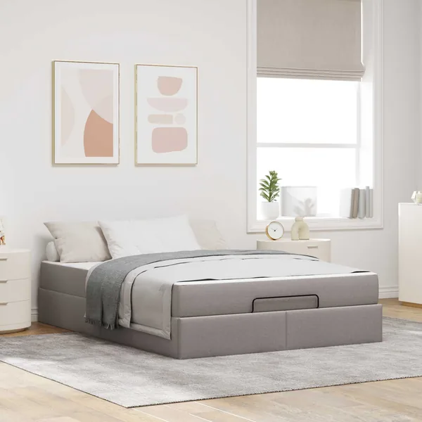 Cadre de lit avec matelas 2 pcs Taupe tissu