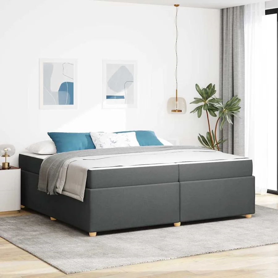 Cadre de lit avec matelas Gris foncé 200 x 200 cm tissu