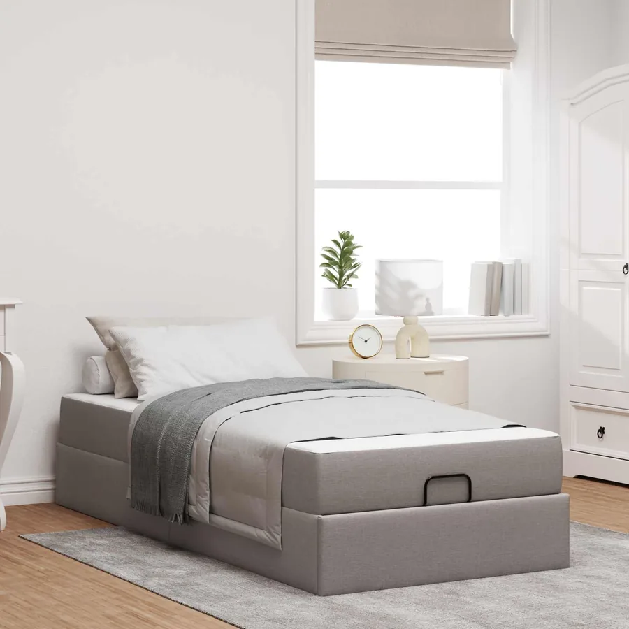 Cadre de lit avec matelas 2 pcs Taupe tissu